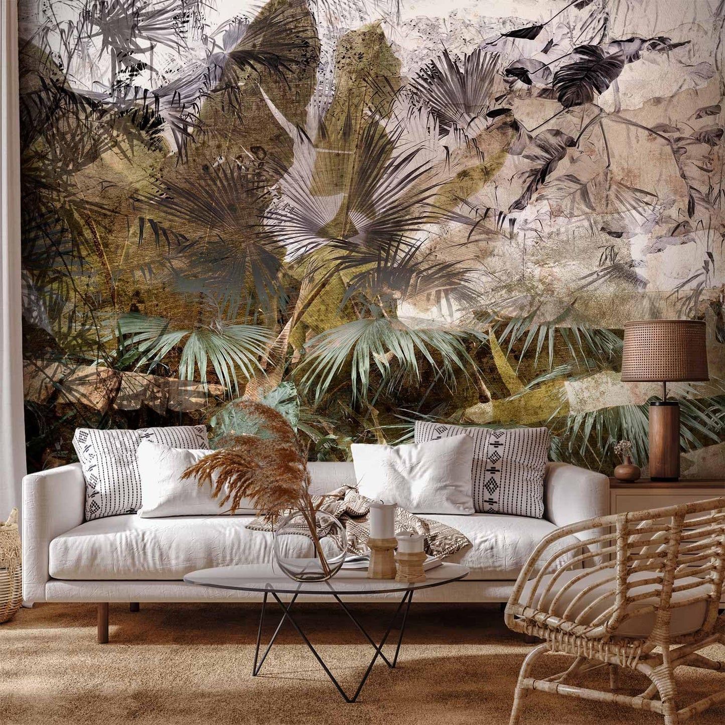 artgeist Premium Wall Mural Tropical Leaves 157x110 in - XXL Non-Woven Wallpaper Fleece Wall Decor Photo Print Picture Image Design Jungle Nature Palm Leaves Like Painted b-C-0789-a-a