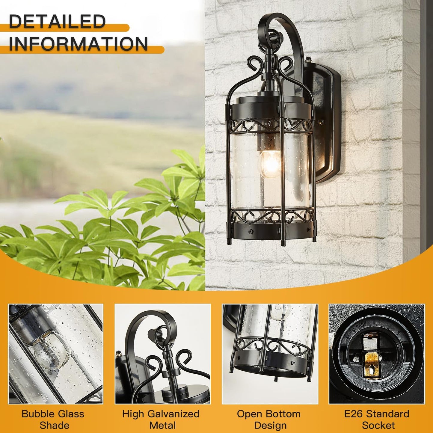 Dusk to Dawn Sensor Outdoor Wall Sconce,14.96" H Vintage Exterior Light Fixture with IP65 Waterproof,Classical European Style Porch Light with Bubble Glass for Garage Yards Patio