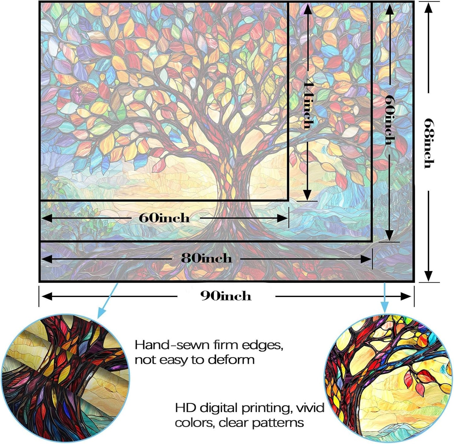 Lunerfex Tree of Life Tapestry Stained Glass Tapestry Wall Decor Tapestries for Bedroom Art Tapestries Wall Hanging for Bedroom Living Room Glass-Tree-01 44"x60"