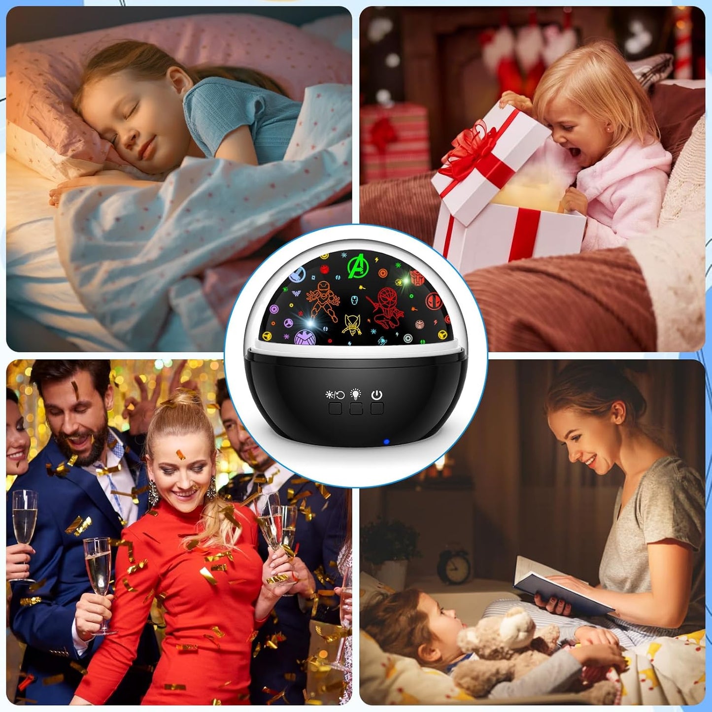 Superhero Night Light Projector for Boy,Kids Night Lights with Spiderman and Star Theme,360 Degree Rotation,15 Mode Color Changing,Birthday Gift Toys