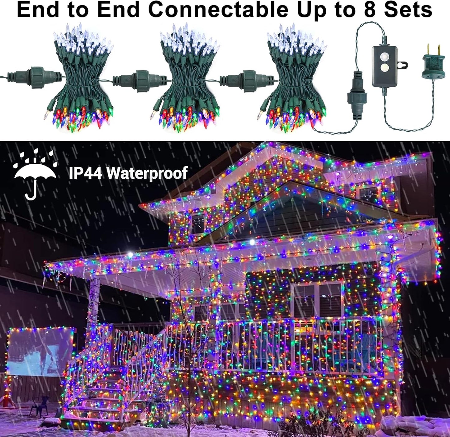 Brizled Christmas Lights, 33ft 100 LED Color Changing Christmas Tree Lights Connectable with Remote, 12 Modes Cool White & Colored Xmas Lighting, Clear Mini Xmas Lighting for Indoor Outdoor Home Decor