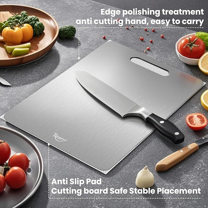 New Titanium Cutting Board - 100% Pure Titanium Cutting Boards For Kitche,Easy to clean, Double-sided food-grade Cutting Board For Meats, Fruits And Vegetables (13 * 9)