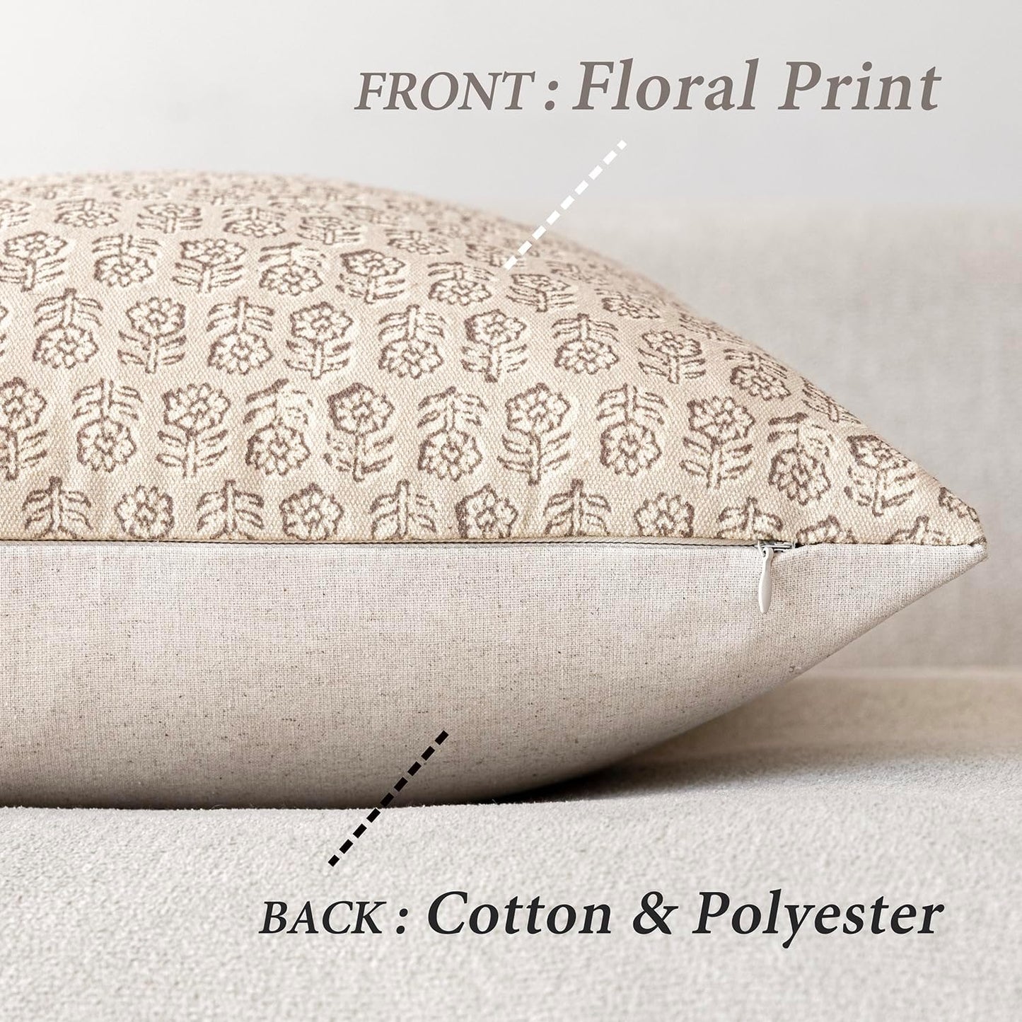 Foindtower Set of 2 Decorative Neutral Floral Print Throw Pillow Covers Vintage Accent Farmhouse Cushion Covers Boho Home Decor for Sofa Couch Chair Bedroom Living Room Outdoor,22×22 Inch,Ivory Beige