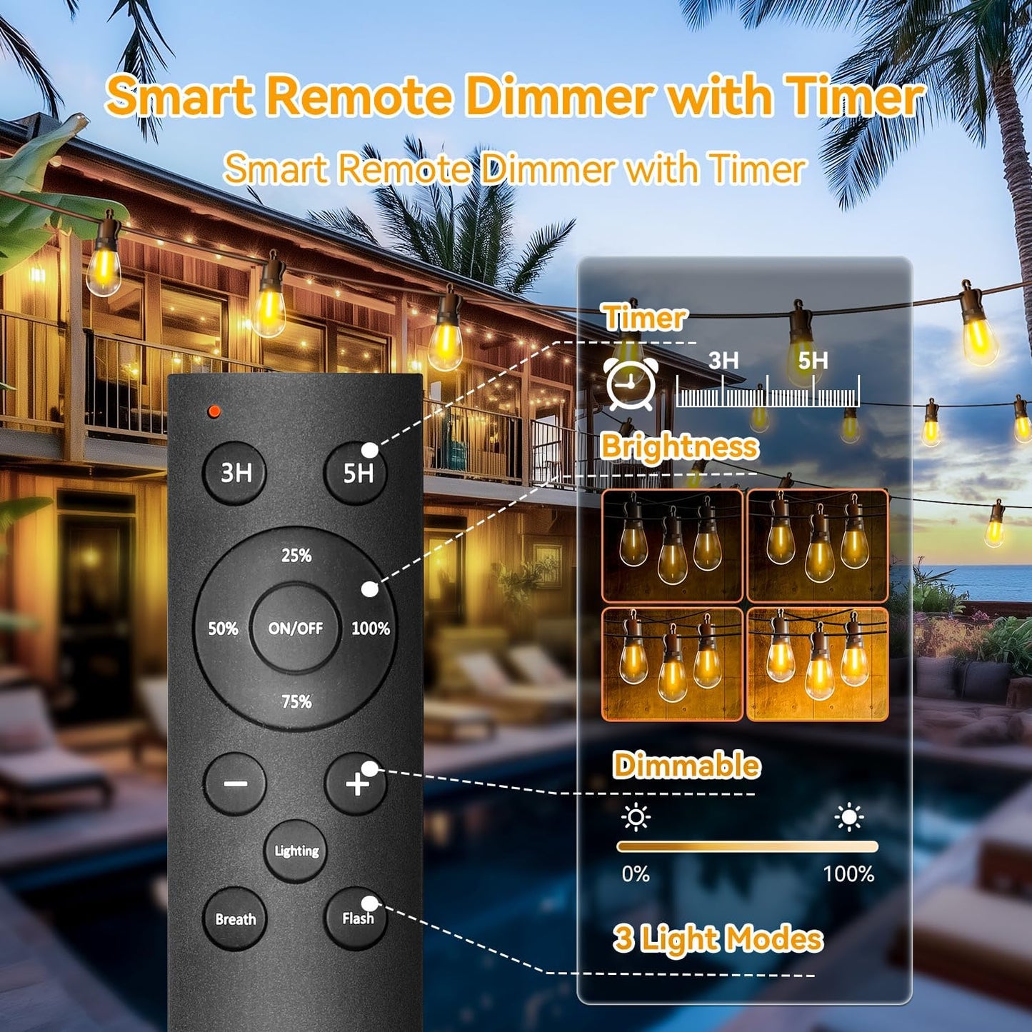 Outdoor String Lights Patio LED Light Outside - 30M 28+2 S14 LED with Remote Control 100ft Porch Lighting IP65 Waterproof