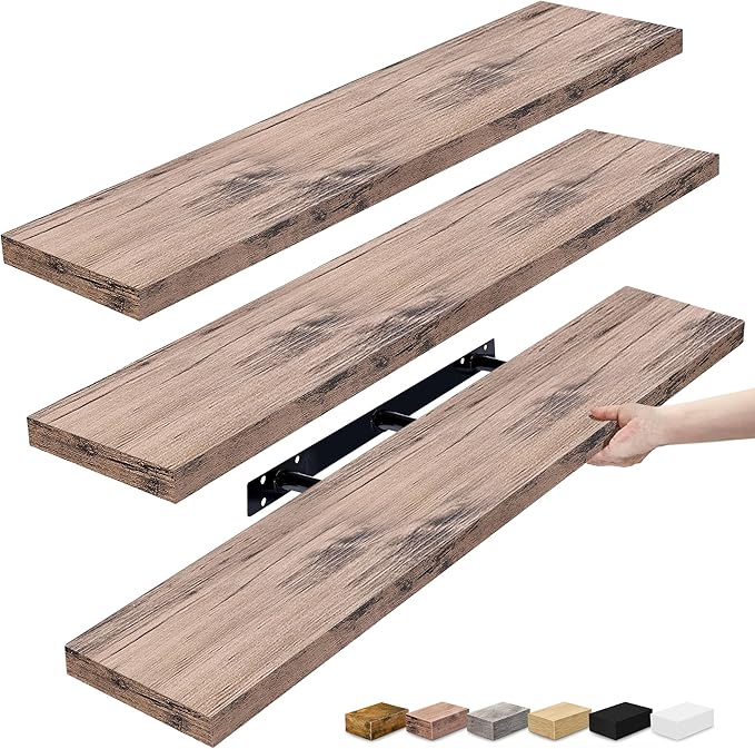 Sorbus Floating Shelves for Wall - 48 Inch Long Bathroom Shelves, Wall Decor for Bedroom, Kitchen, Living Room & Book Storage - Mounted Floating Shelf with Invisible Brackets (Mahogany, 3 Pack)