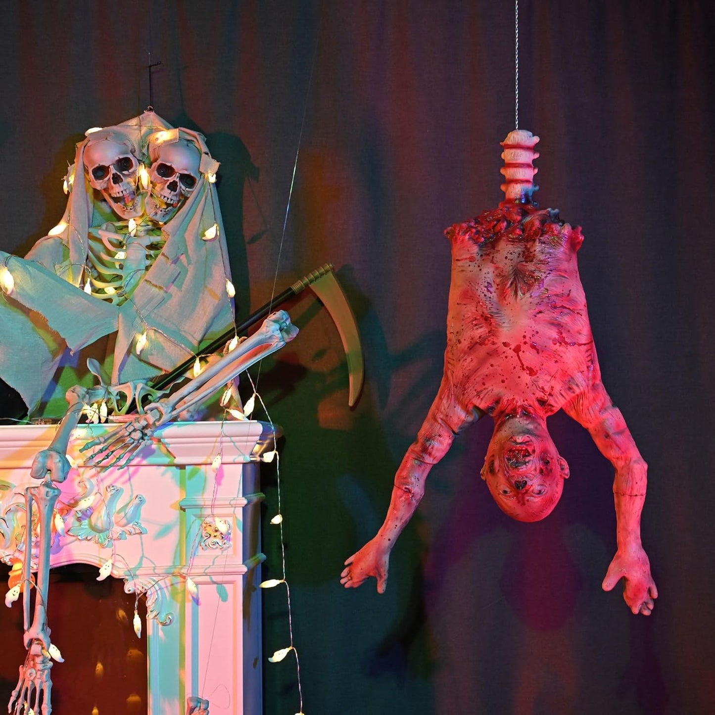 AW 37" Halloween Half Body Prop Skinned Hanging Corpse Torso Haunted House Party Indoor Outdoor Decoration 2025