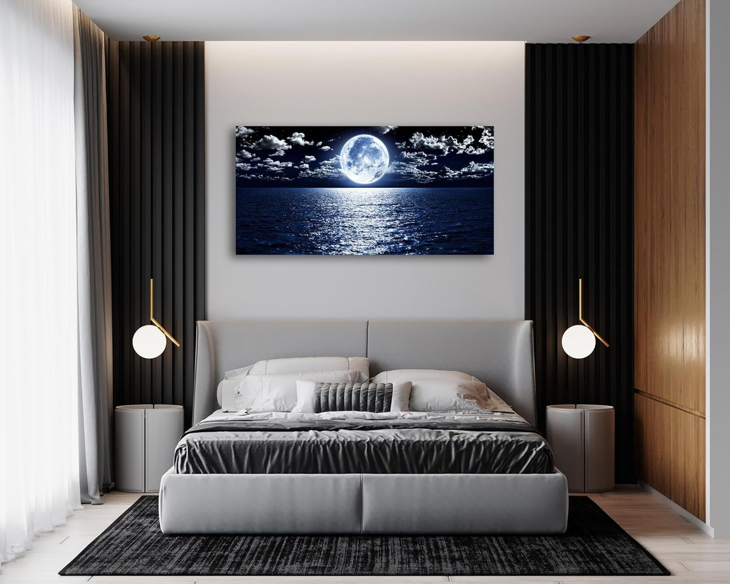 Cao Gen Decor Art S06950 Wall Art Canvas Prints Moon Sea Ocean Landscape 1 Panels Full Moon in Cloud Pictures Paintings Stretched and Framed for Living Room Bedroom Kicthen Office Artwork 20x40inch