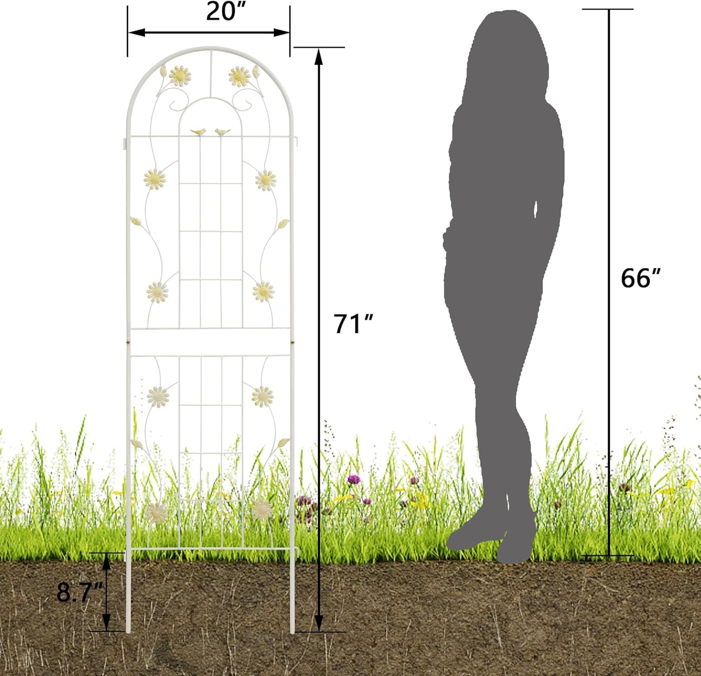 LZRS 4 Pack 71x20in Rustic Iron Arch Decoration Garden Trellis with Black Metal Coating – Perfect for Supporting Climbing Plants Outdoor, Roses, Vines, Flowers, and Vegetables.