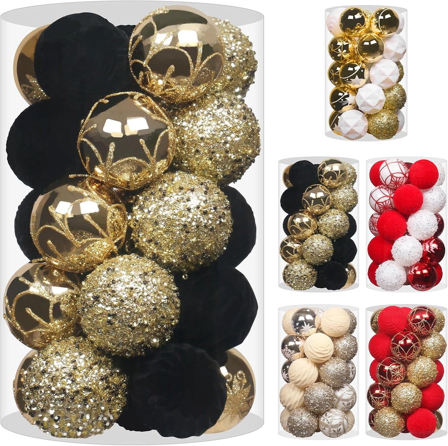 2.36In Velvet Christmas Ball Ornaments, 25PCS Black/Gold Flocked Christmas Tree Hanging Decorations, for Home Holiday Wedding Indoor Xmas Party Decor.