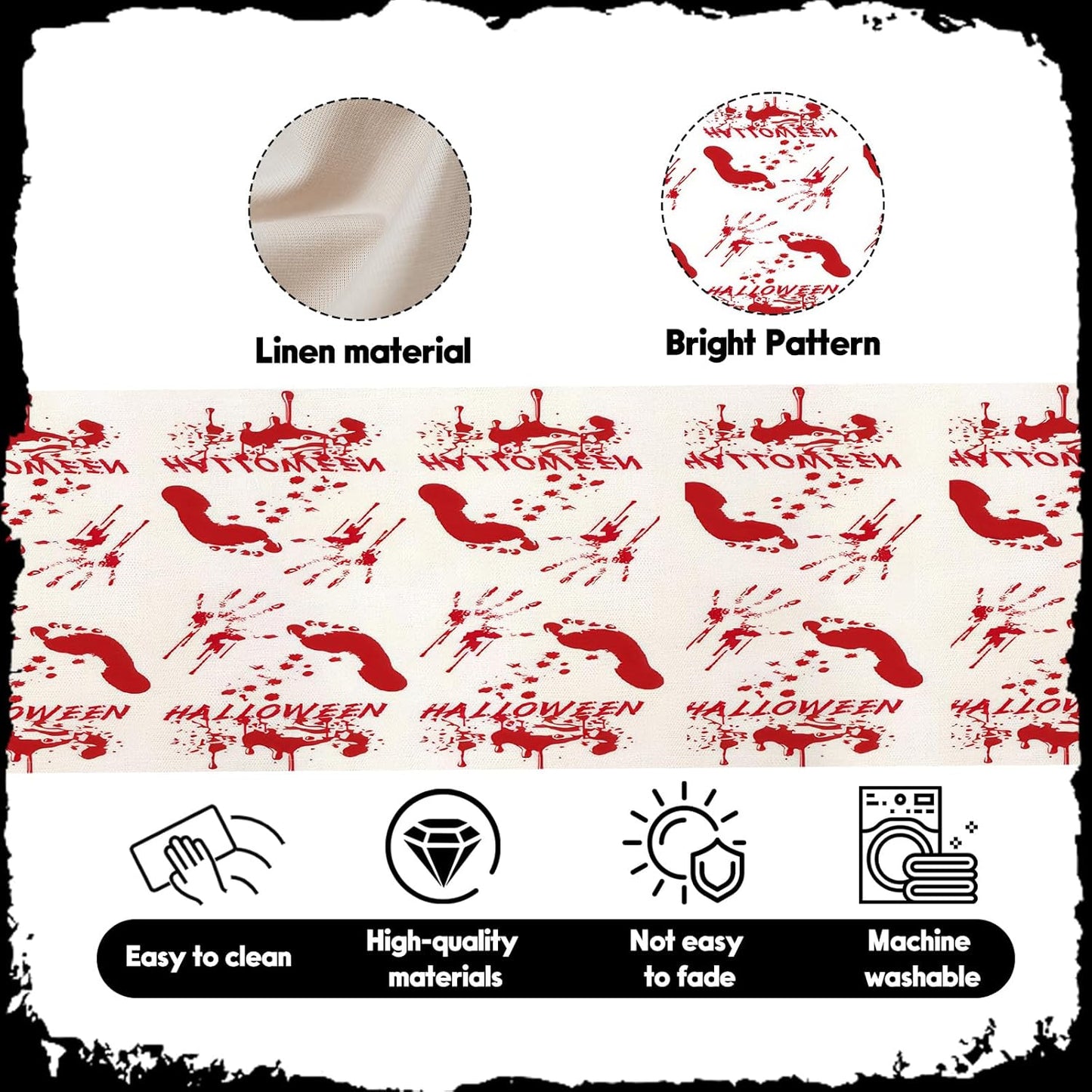 Halloween Table Runner 13 x 36 Inch, Linen Table Runner, Kitchen Dining Table Decorations, Halloween Table Decorations, Terrifying Red Blood Footprints Table Runner for Home Room Party Decor