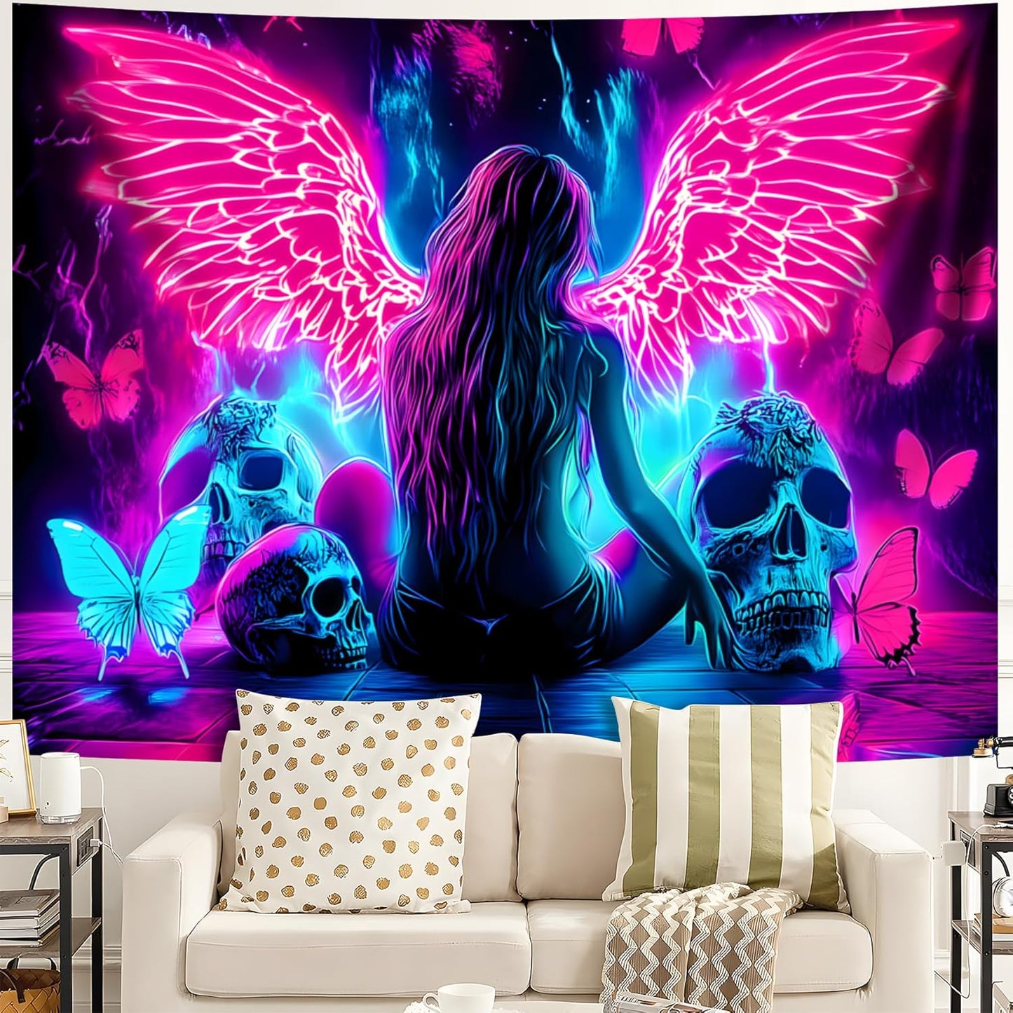 Blacklight Tapestry,WingTapestry Glow In The Dark,UV Reactive Black Light Upright Posters Wall Hanging for Bedroom Dorm Living Room Backdrop Decor (wing12, 90L" x 70W")