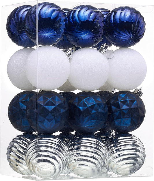 Valery Madelyn Christmas Ornaments Tree Decorations Set for Fall Halloween, 24ct Navy Blue Silver Shatterproof Ball Ornaments, 2.36" Hanging Ornament Bulk for Xmas Holiday Party Decor