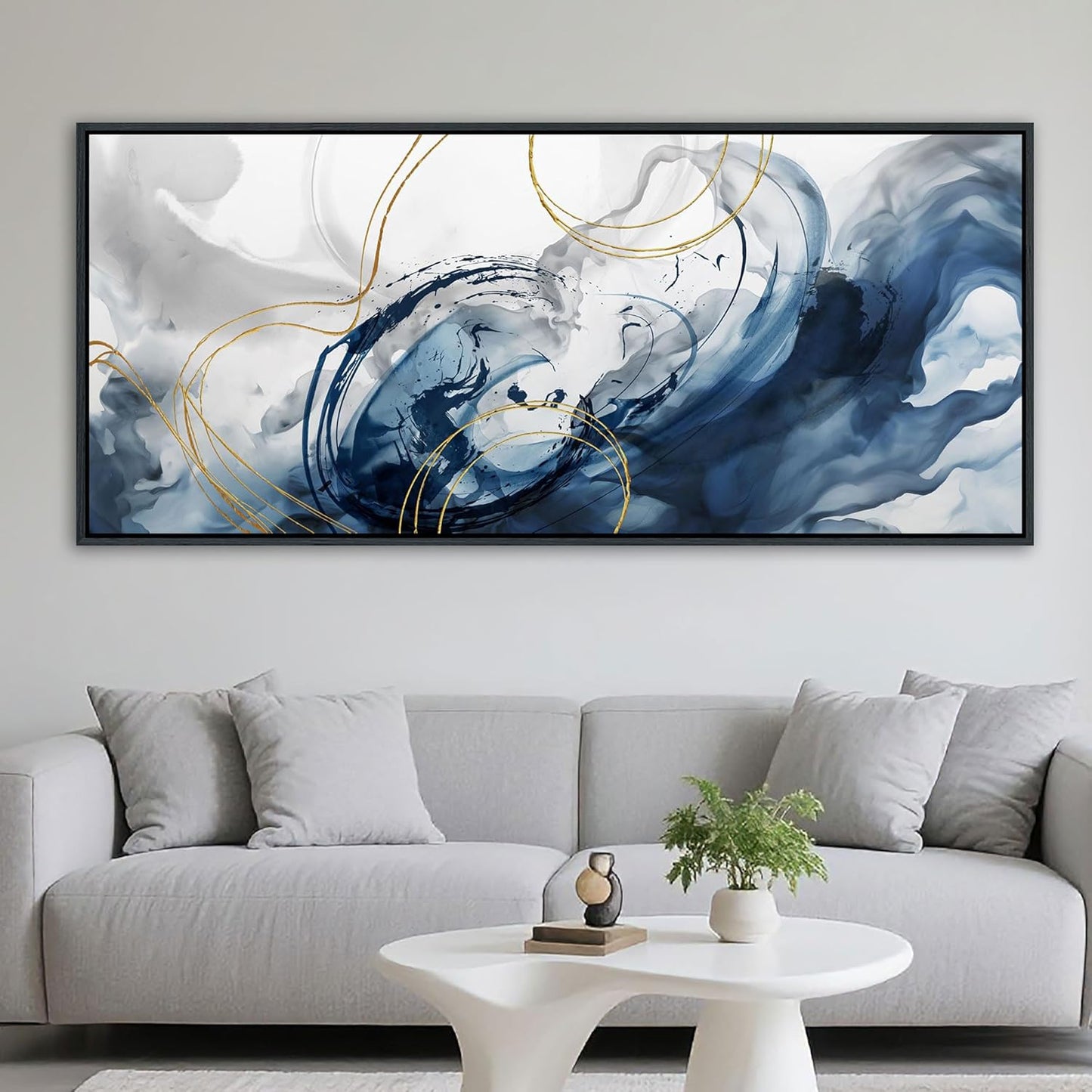 Mofutinpo Blue Abstract Wall Art Large Canvas Wall Decor Modern Home Decor Office Wall Decor Home Decorations for Living Room Navy Blue Minimalist Bedroom Artwork 31×70IN