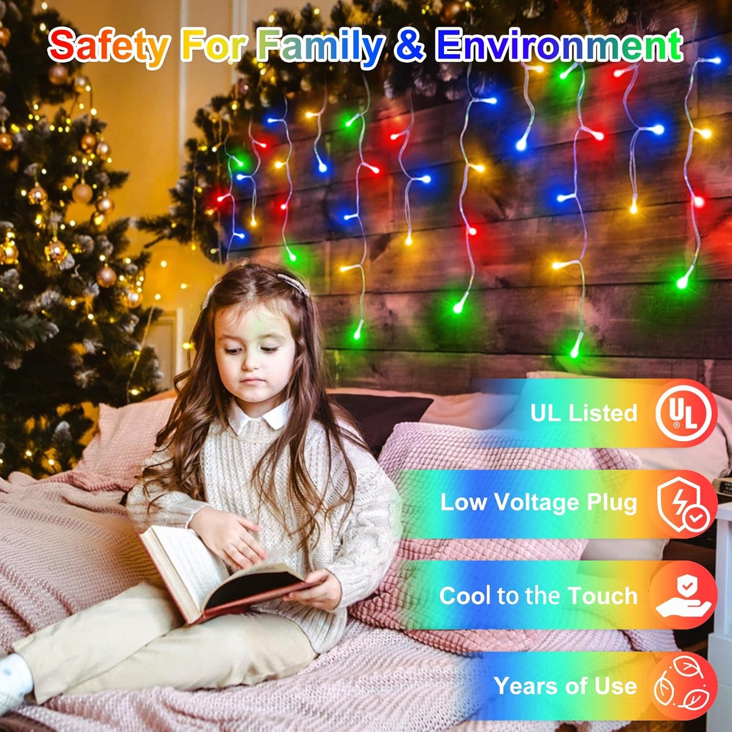 648 LED Christmas Lights with 144 Drops, 66ft 8 Modes Christmas String Lights Outdoor, Waterproof Christmas Decorations Fairy Lights with Timer Memory for Xmas Party Patio Window Fence Multicolor