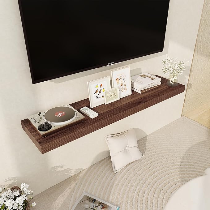 Floating Shelves 48 Inch Long, 12 Inch Deep Floating Shelves for Wall, 48 x 12 Large Wall Shelves for Home Storage & Display, 2" Thicked Floating Shelf for Bedroom, Living Room, Walnut Color, 1 Pack