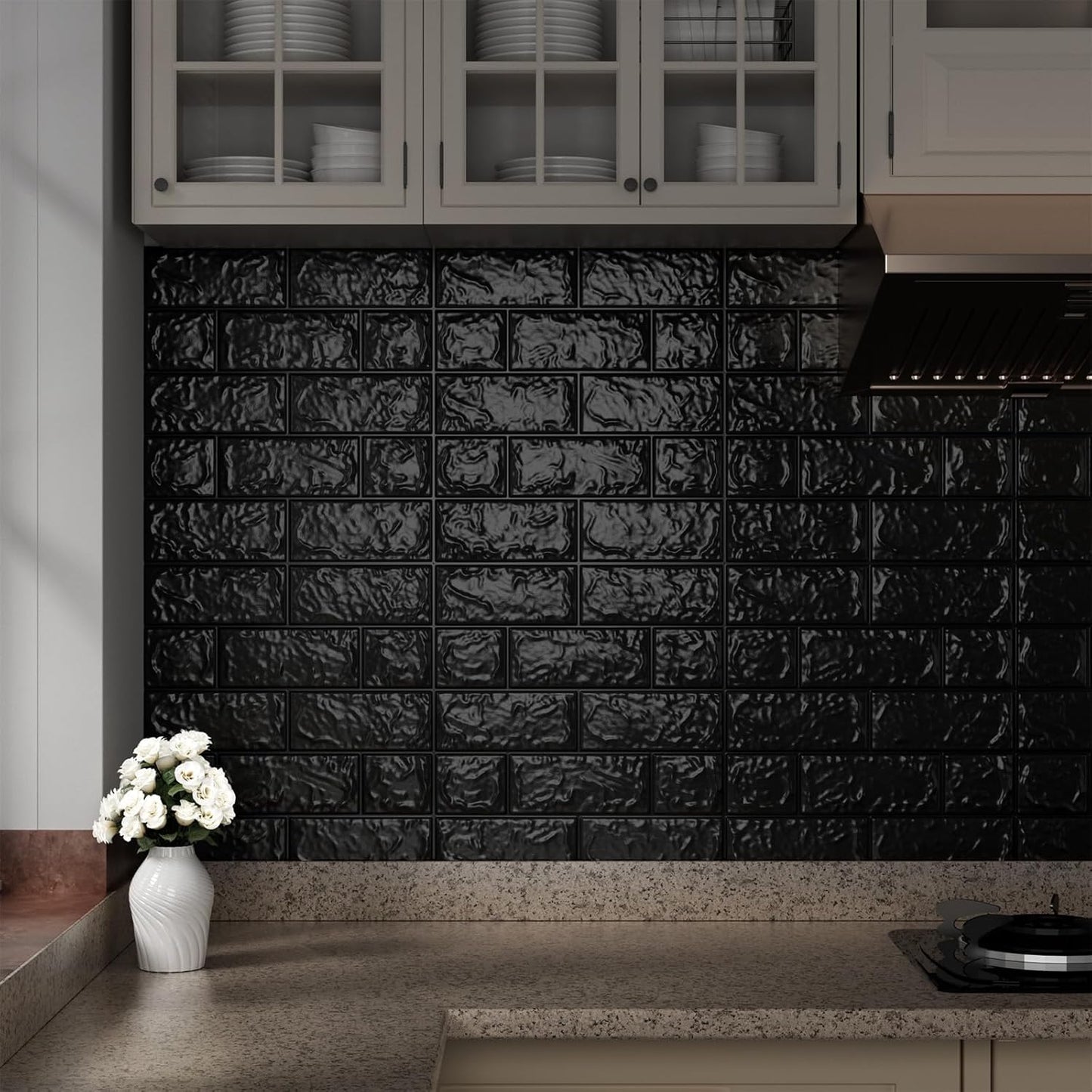 3D Wall Panels Peel and Stick，XPE Foam Stone 3D Wallpaper, Textured Faux Brick Wall Panels Black，30PCS
