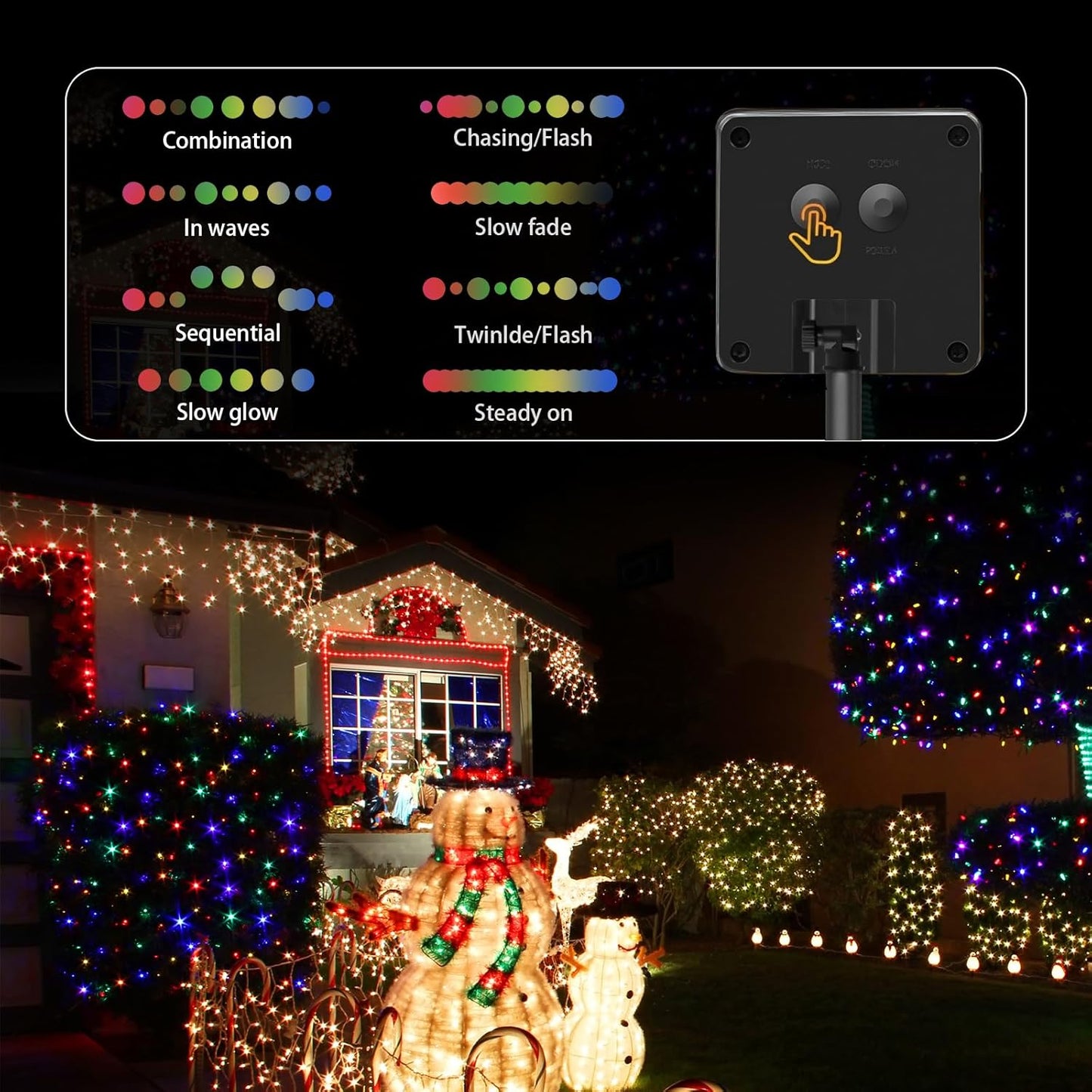 2 Pack Solar String Lights Outdoor, 200 LED Extra-Long 78 FT Solar Christmas Lights Outdoor with 8 Lighting Modes, IP65 Waterproof for Garden, Xmas, Balcony, Wedding, Party (Multicolor)