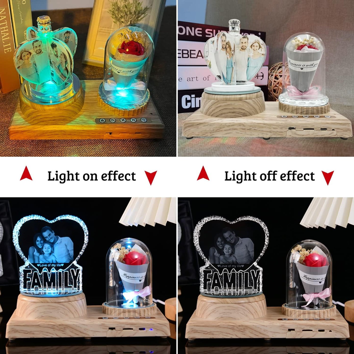 Personalize Your Photo Crystal Gifts Custom Cube Crystal Photo Night Light with Music Bluetooth Rose Speaker for Girlfriend Best Friend Classmate Wife Night Light