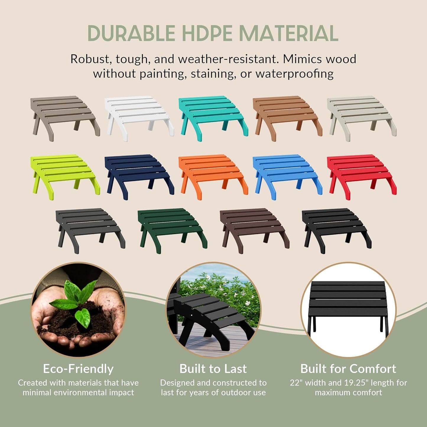 WestinTrends Dylan Outdoor Patio HDPE Adirondack Ottoman Footrest, Black