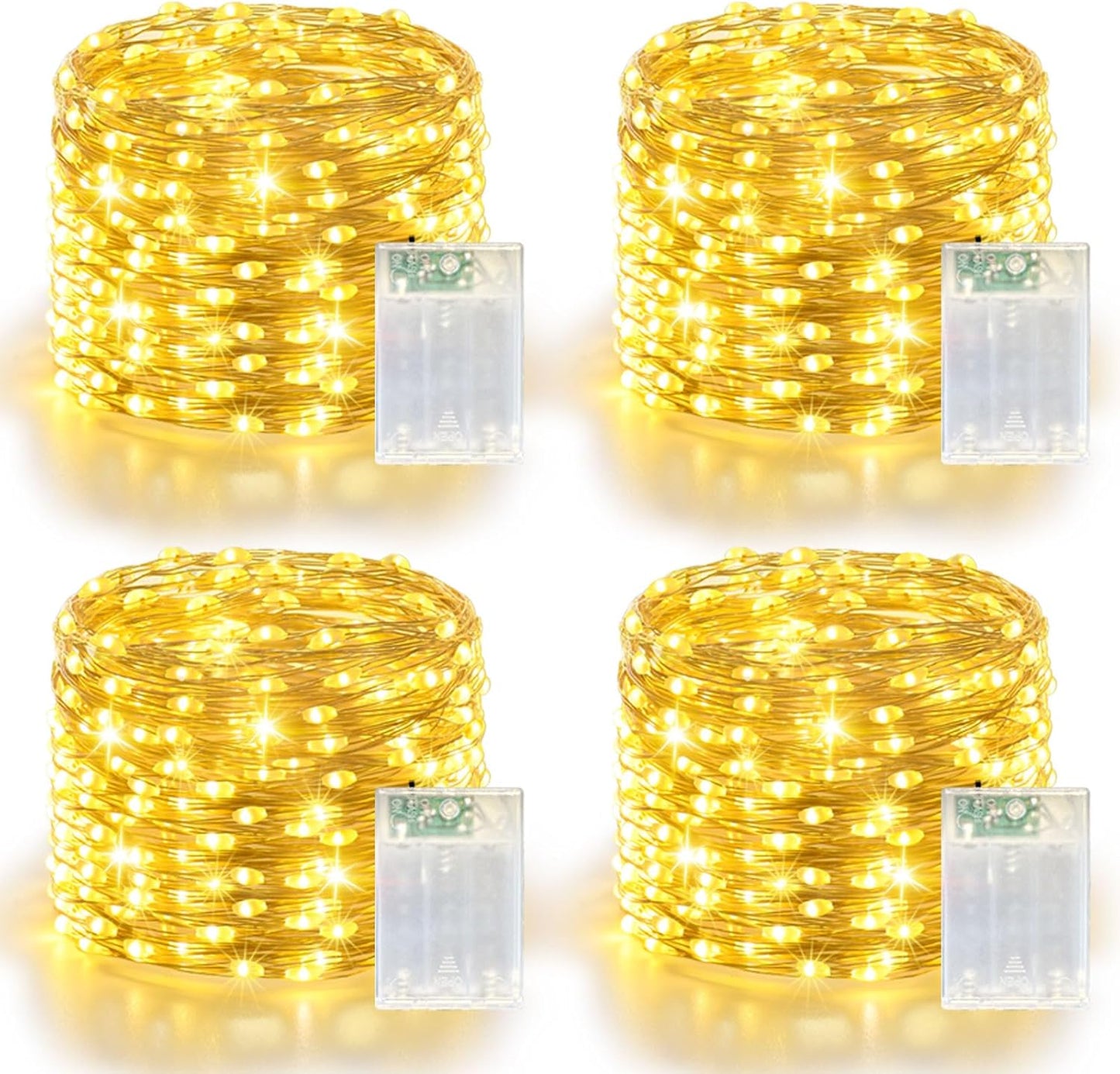 4 Pack 60LED Christmas Fairy Lights Battery Operated - 20FT Twinkle Lights with 2 Lighting Modes Indoor Outdoor, Waterproof Led Fairy String Lights for Bedroom, Classroom, Dorm, DIY Decor, Warm White