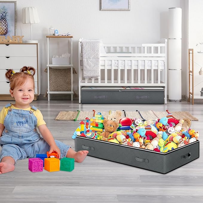 8 Pack Under Bed Storage Containers, 90L Collapsible Closet Organizers and Storage Bins, Underbed Storage Bags for Wrapping Paper, Blanket, Towels, Clothes, Comforter, Sweaters, Linen Sheet