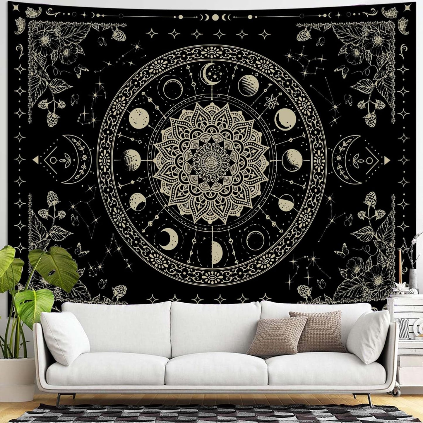 Lunerfex Mandala Moon Tapestry Boho Tapestry for Bedroom Black Tapestries Wall Hanging Living Room Wall Art and Home Decor 44x60