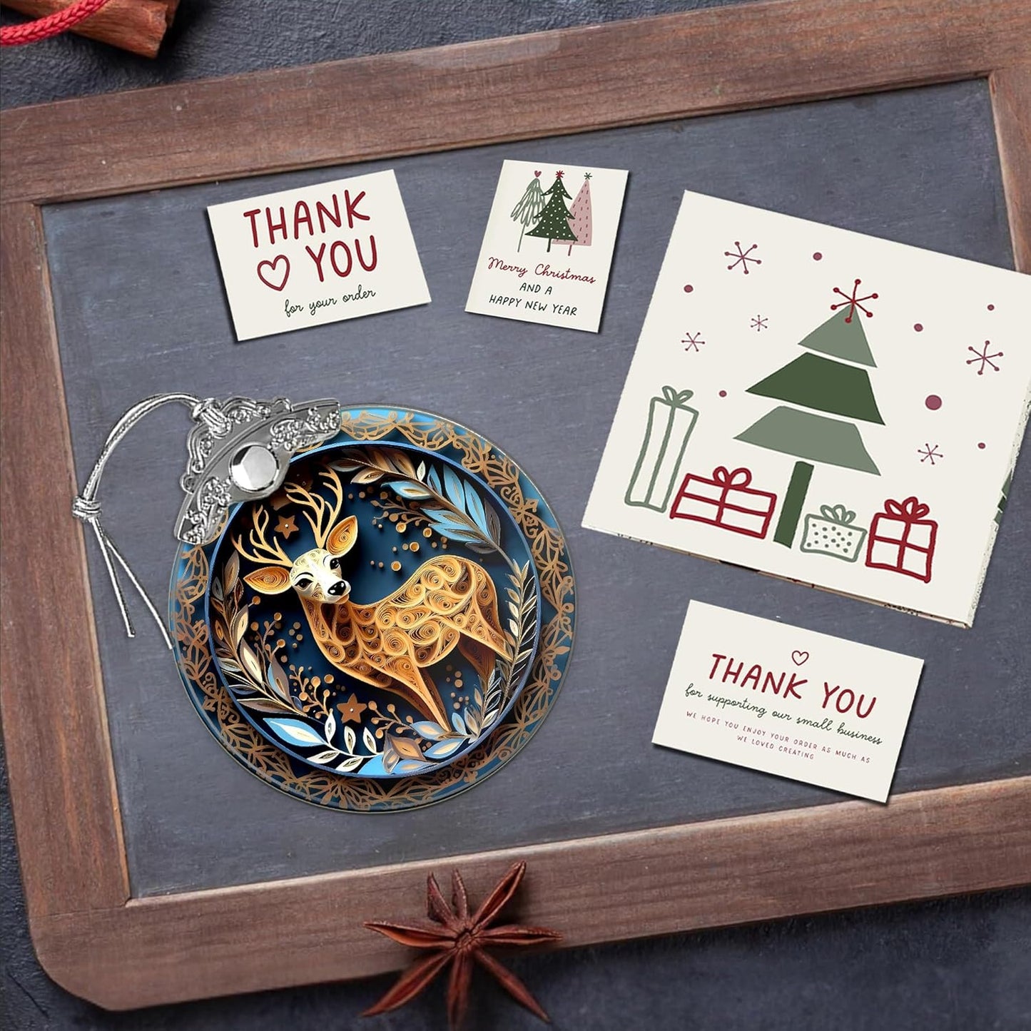 2025 Christmas Ornament, Stained Glass Effections, Christmas Tree 4 Inch Acrylic Ornament Art, White Elephant Gifts Car Interiors Decors, Christmas Decor (Quilling Deer)