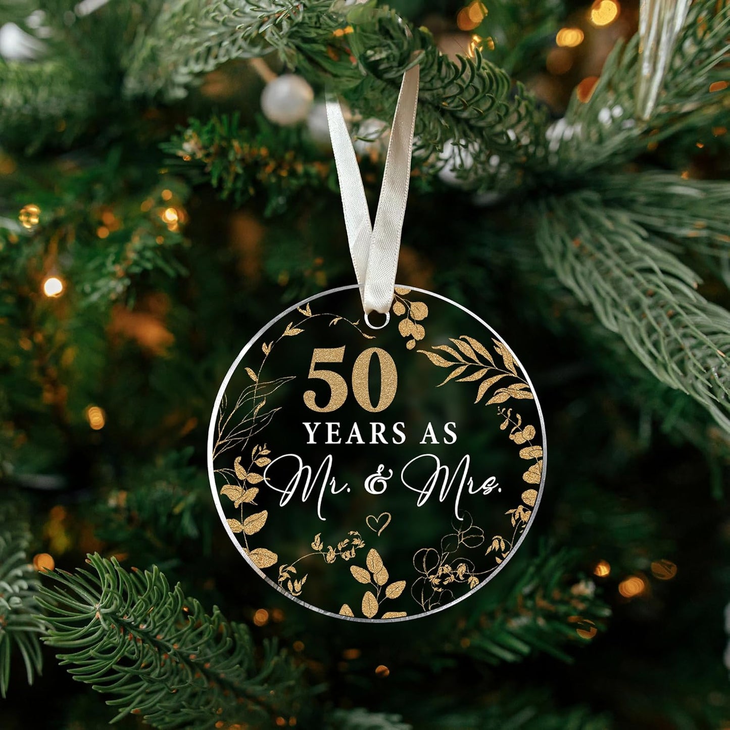 50th Anniversary Wedding Gifts - Mr and Mrs Gifts - 50th Wedding Anniversary Ornament for Couple, Her, Him, Wife, Husband, Parent - Acrylic Ornament