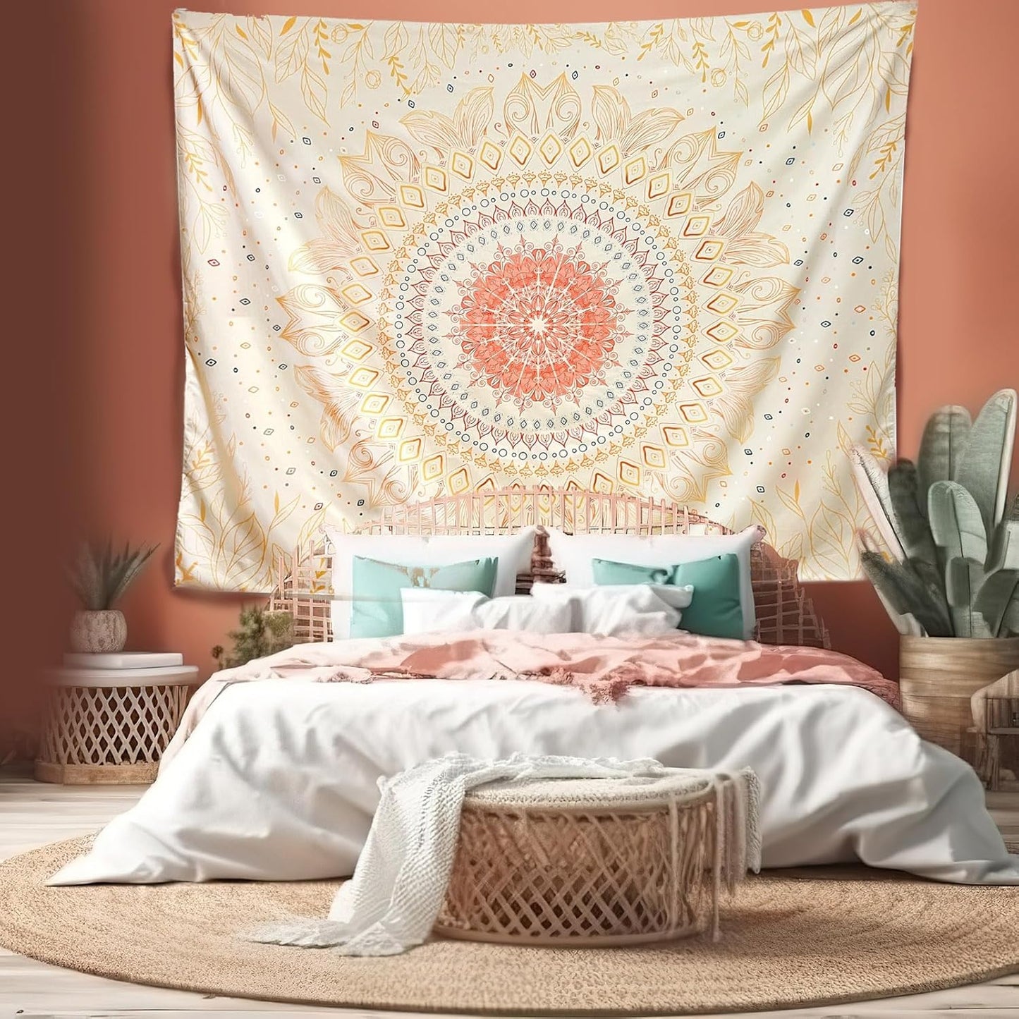 Damanse Floral Tapestry Wall Hanging Cute,Boho Wall Tapestry for Bedroom Aesthetic,Mandala Living Room Decor for Teen Girls (Yellow, 49.2"x59.1")