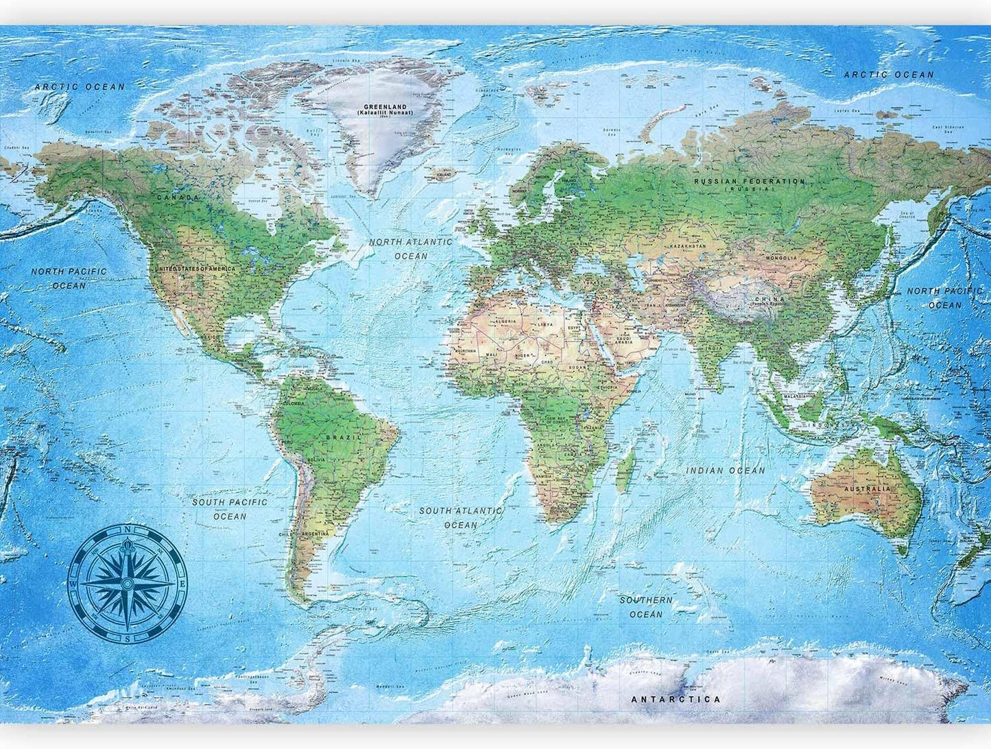 artgeist Premium Wall Mural World Map 157x110 in - XXL Non-Woven Wallpaper Fleece Wall Decor Photo Print Picture Image Design Home Map of The World k-A-0127-a-a