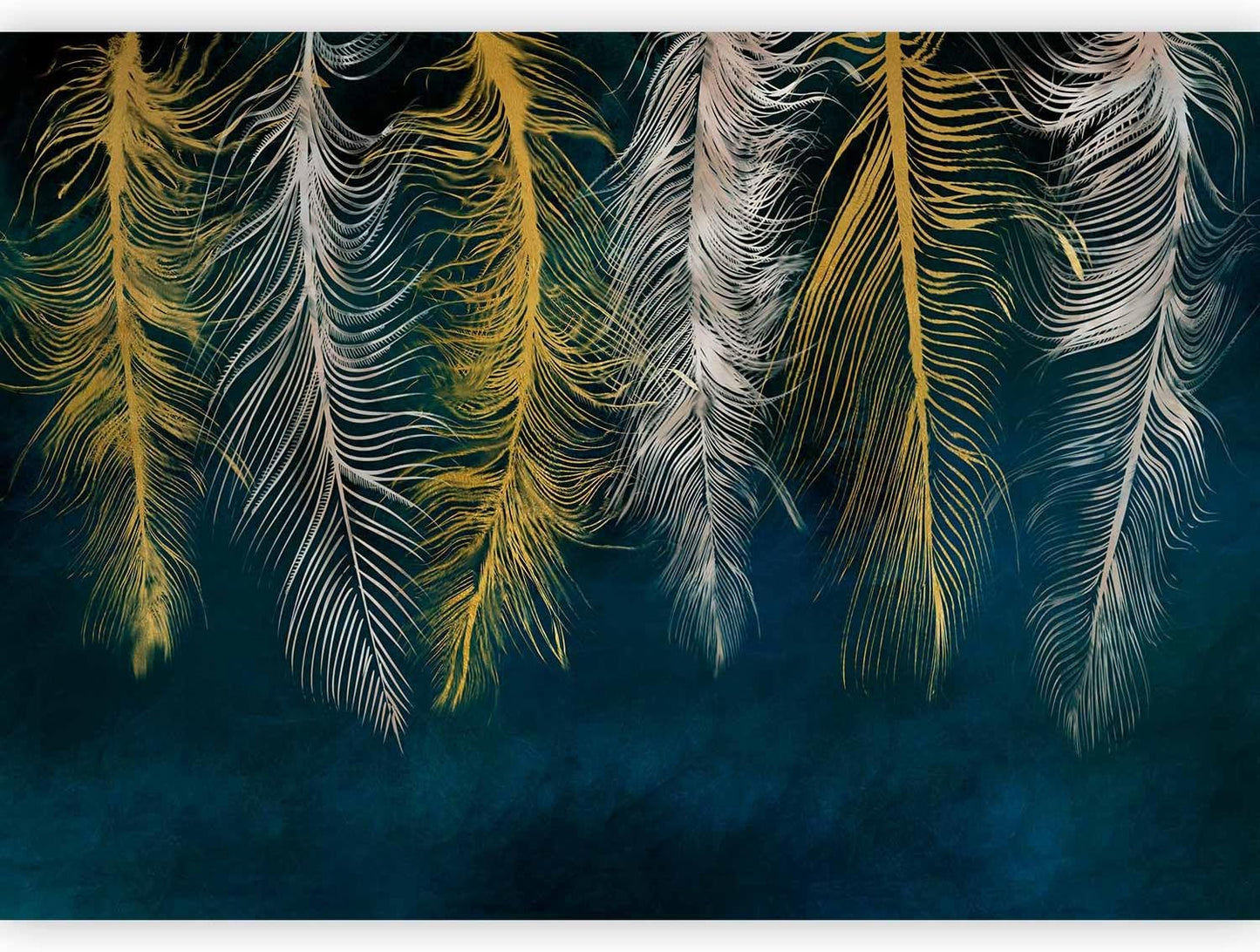 artgeist Premium Wall Mural Feather 118x83 in - Non-Woven Wallpaper Fleece Wall Decor Photo Print Picture Image Design Landscape Abstract Beige Navy Blue b-A-0812-a-a