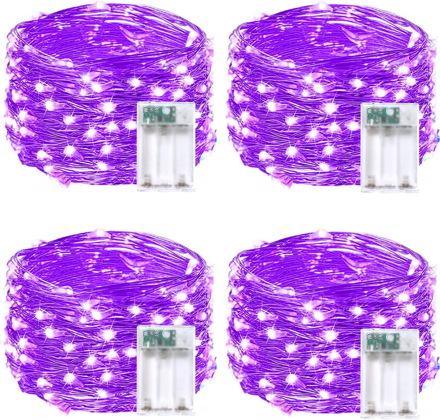 4 Pack 20FT 60LED Halloween Battery Operated Fairy Lights with Timer, Waterproof Battery String Lights Outdoor Indoor, Battery Twinkle Lights for Bedroom Wedding Birthday Party Halloween (Purple)