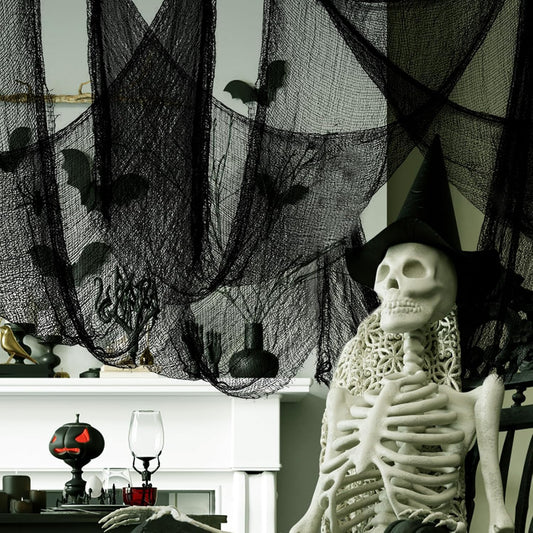 Biubee 5Pcs Halloween Black Creepy Cloth - Spooky Gauze Fabric Cloth for Haunted Horror House Halloween Party Doorway Outdoors Decoration (30" × 72")