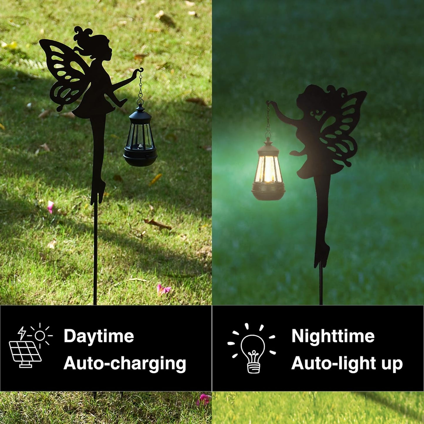 Fairy Garden Accessories Halloween Decorations Lawn Ornaments 1 Pair - Solar Lights Outdoor Garden Statue, Metal Stakes Decorative Figurines for Yard Decor, Patio (Type A Warm Lighting)