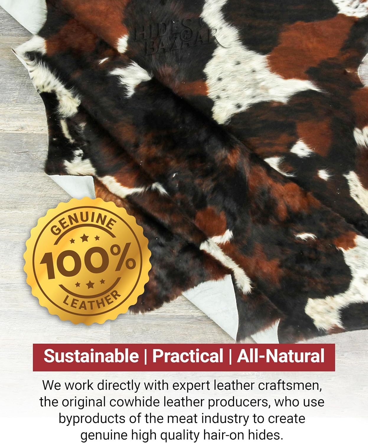 Natural Cowhide Rug for Home & Office Premium Dark Tricolor Cowhide Rug with Unique Dark Brown, Black & White Patterns- Cow Hide Rugs Made with Tanned Leather - Cow Hide Rugs 6x7-8 ft