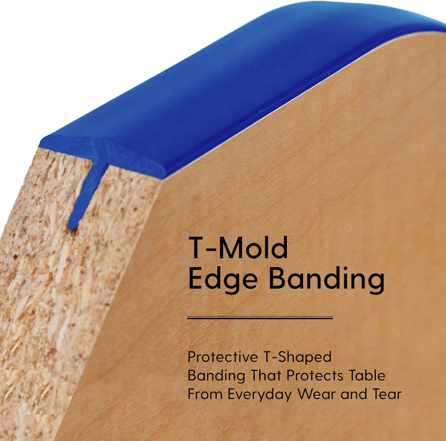 FDP Rectangle Activity School and Classroom Kids Table (30 x 48 inch), Chunky Toddler Legs, Adjustable Height 15-24 inches - Maple Top and Blue Edge