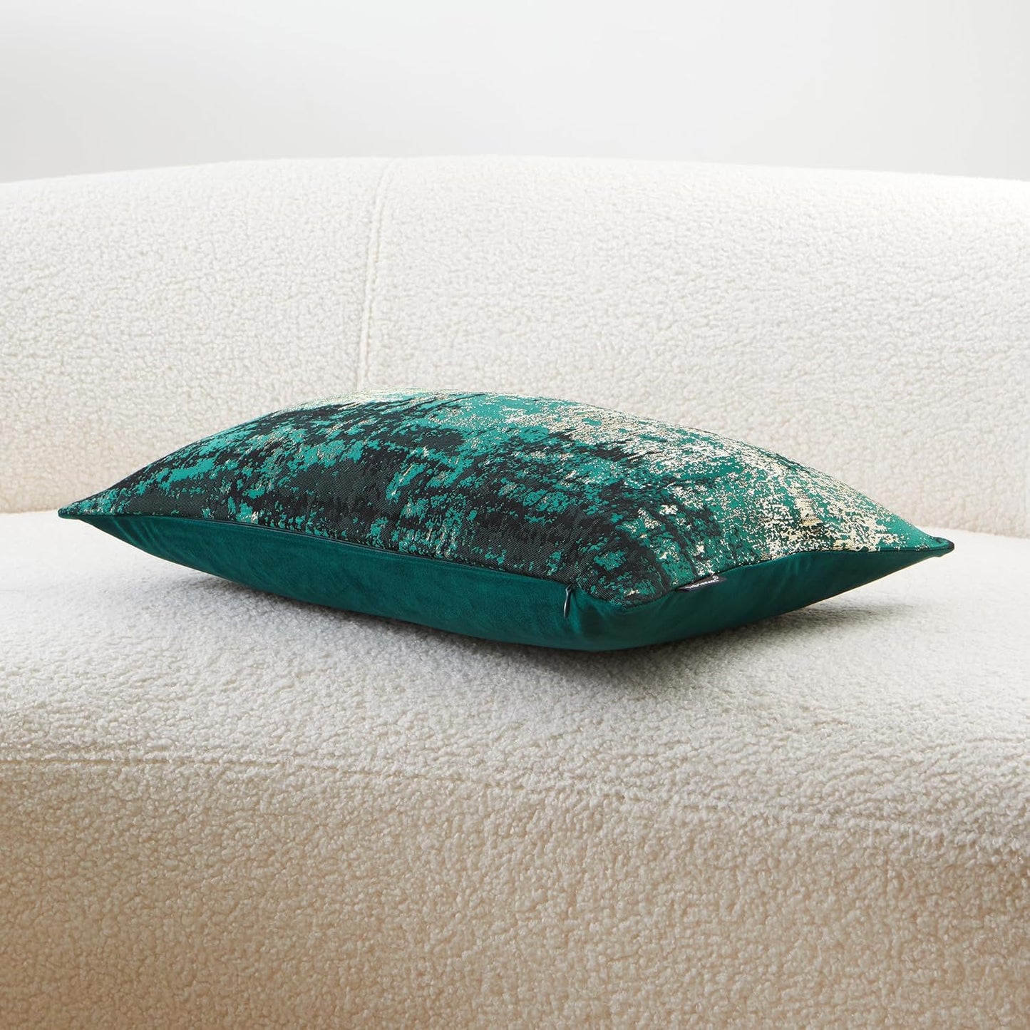 THE-TINOART Luxury Neon Moss Green Jacquard Pillow Cover 12x20 - Reversible Gold Threaded Embroidered Design, Holiday Throw Pillow Case for Couch, Sofa, Bed Décor