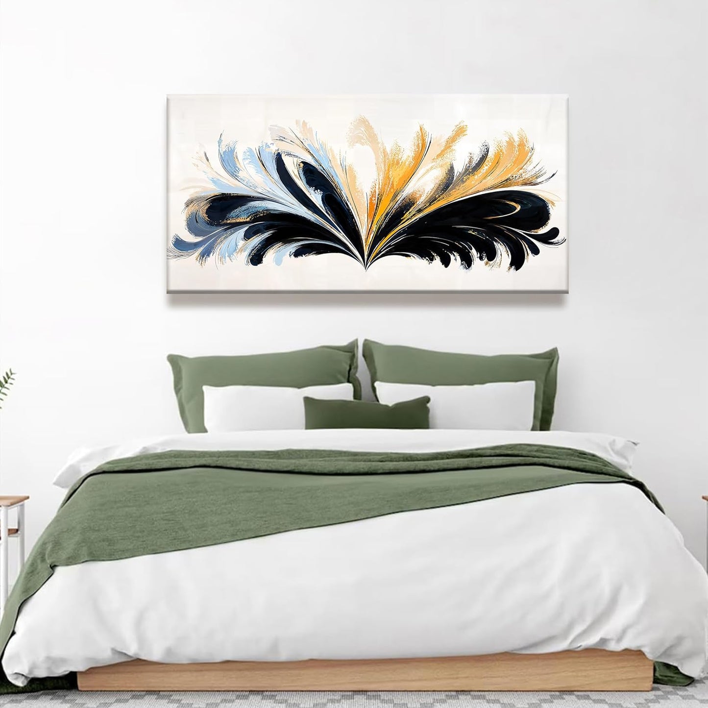 QSQ Black And Gold Abstract Wall Art Print Painting Canvas Art Wall Decor Artwork Abstract Blue Feather Wall Decor Pictures For Bedroom Kitchen Office Artwork 20 X 40 Inch Ready To Hang