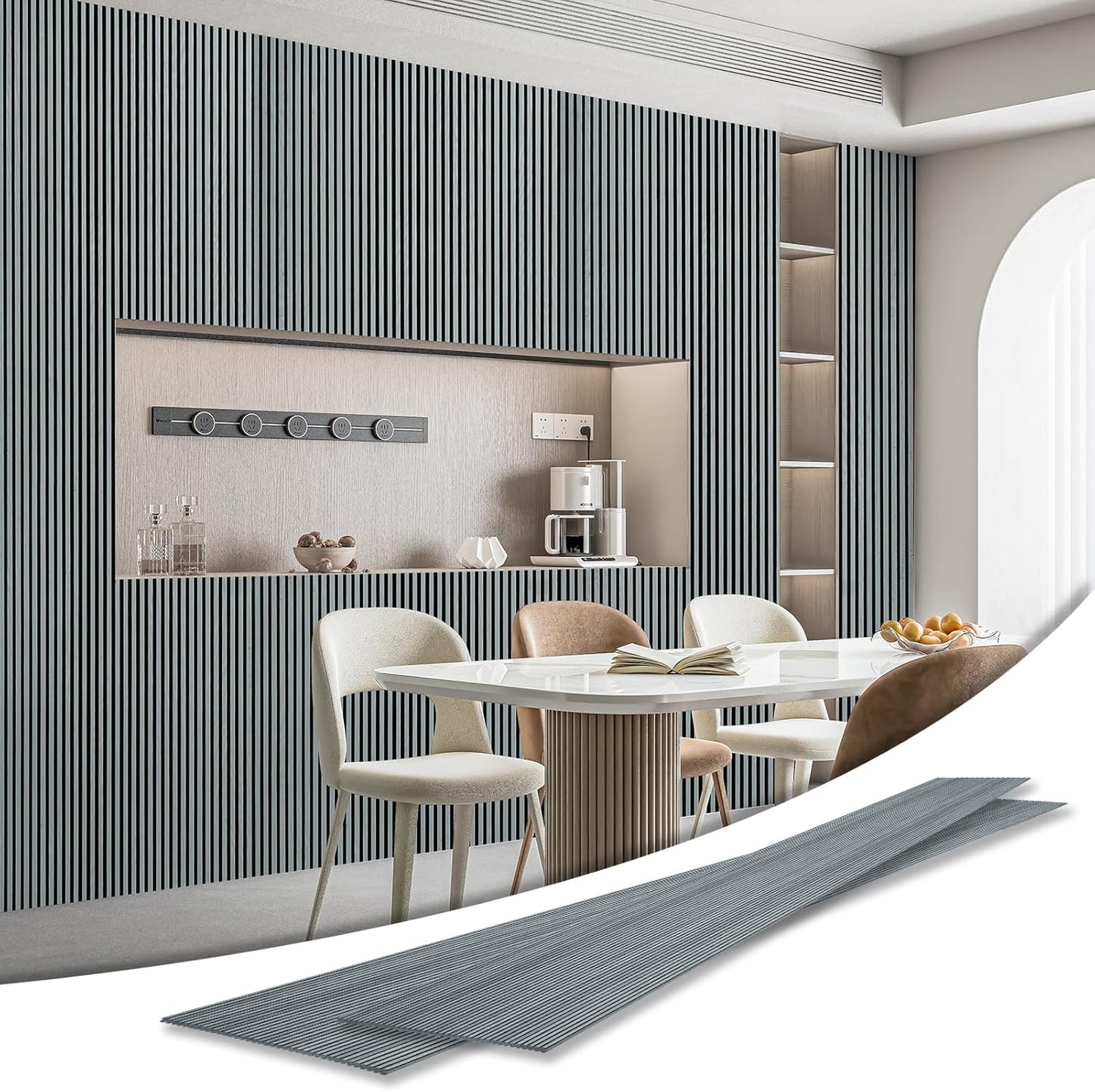 Art3d 4-Pack Glue-On Fine Bar Wainscoting Panel for Interior Wall Decor - 104 x 12 Inch Polystyrene Ultralight Slim Slat Wall Panels for Living Room Bedroom, Weathered Teak