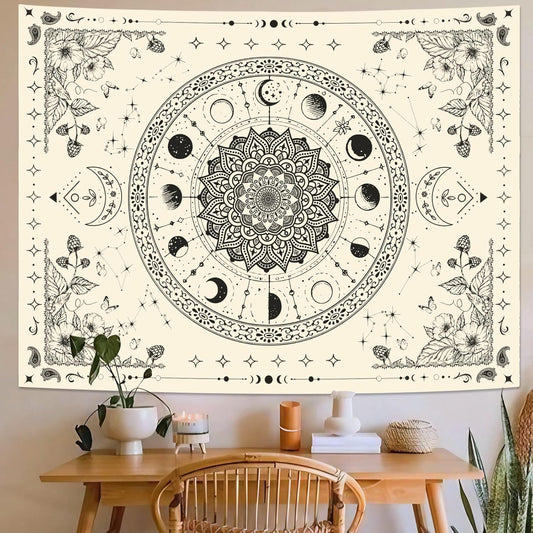 Lunerfex Mandala Moon Tapestry Boho Tapestry for Bedroom Black and White Tapestries Wall Hanging Living Room Wall Art and Home Decor 44x60