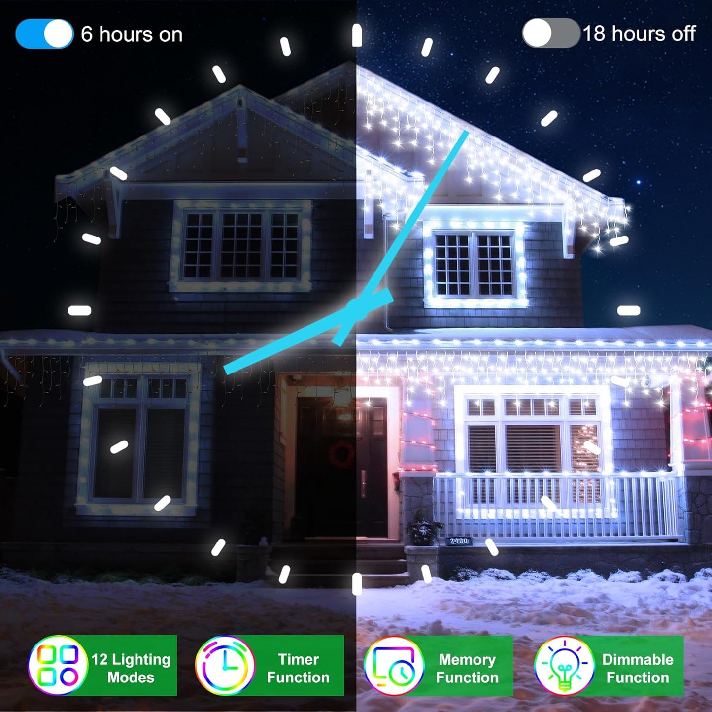 132FT 1332 LED Outdoor Christmas Lights - 296 Ice Drops, 12 Pro Modes with Timer Memory & Brightness, Waterproof Hanging Ice String Light for Holiday Wedding Garden Fence House Decor (Cool White)