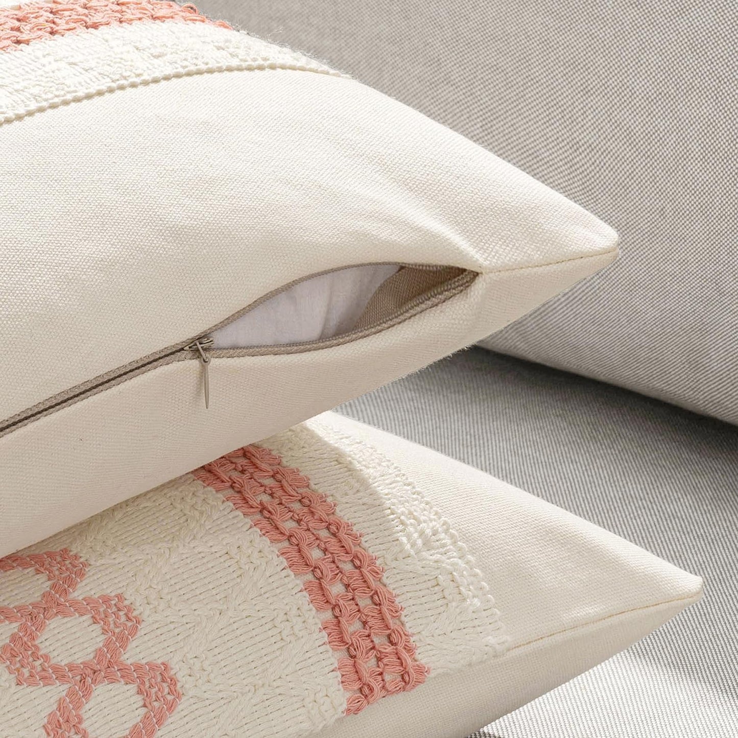 MIULEE Set of 2 Coral Red Boho Decorative Pillow Covers 18x18 Inch Farmhouse Rustic Couch Throw Pillows Modern Summer Cotton Cushion Covers Retro Cute Macrame Woven Home Decor for Bed Sofa Chair