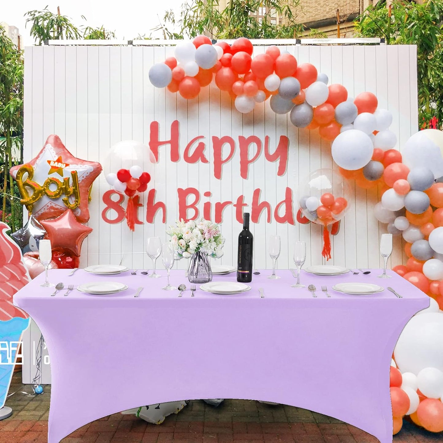 SuperO Waterproof Spandex Table Cover for 4FT Table Universal Fitted Stretch Tablecloth for Party, Banquet, Wedding and Events-Lavender