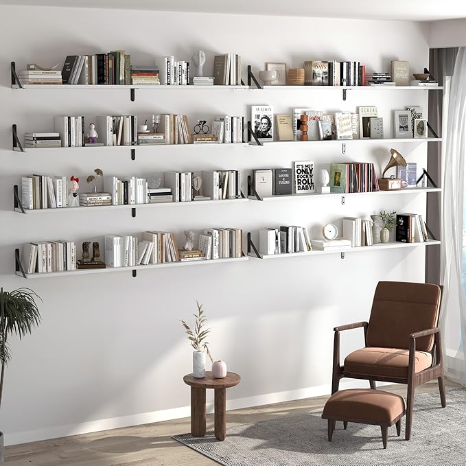 Heimlove 48 Inch Large Wall Bookshelves Set of 3, Wall Mounted Bookshelves,Heavy Duty Wooden Shelves for Living Room,Bedroom,Kitchen,Laundry Room Storage & Decor