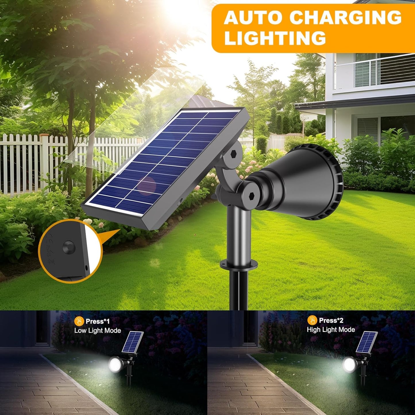 Solar Lights Outdoor Waterproof, 36 LEDs 1000LM Adjustable Solar Spot Lights Outdoor, 2-in-1 Solar Powered Spotlight Landscape Lighting for Garden, Yard, Pathway- 2 Pack (Cool White)