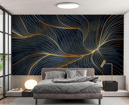Simple Golden Lines Wall Mural Wallpaper for Bedroom 178" x 117"