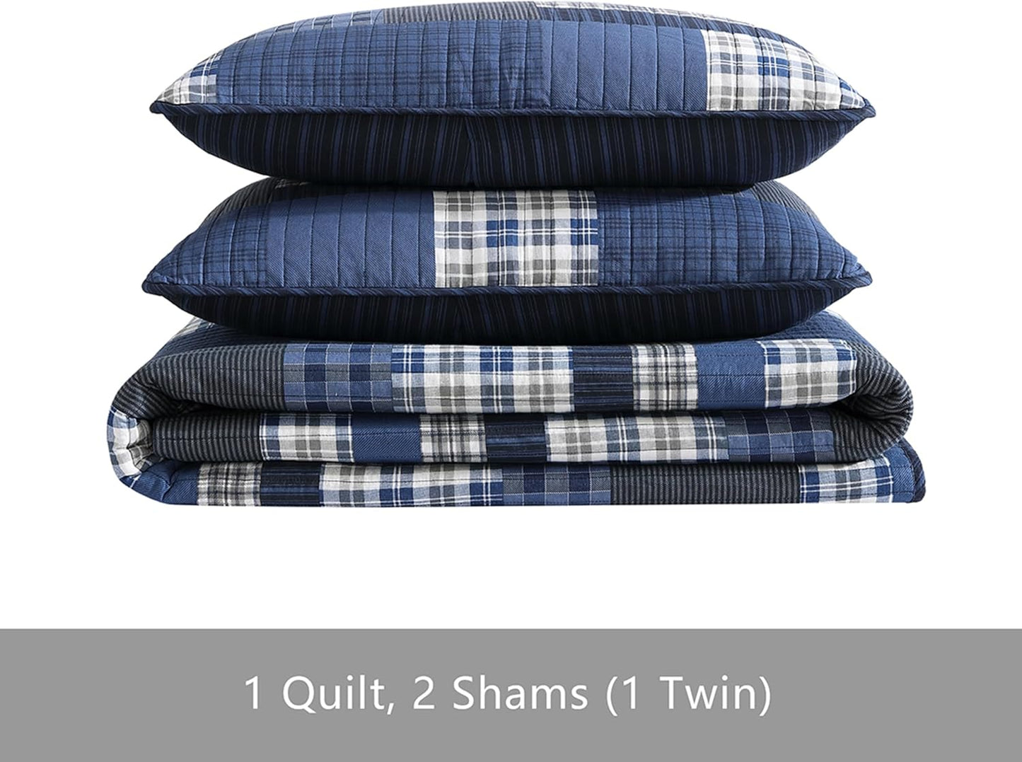 Eddie Bauer - Twin Quilt Set, Reversible Cotton Bedding with Matching Sham, Lightweight Home Decor for All Seasons (Eastmont Navy, Twin)