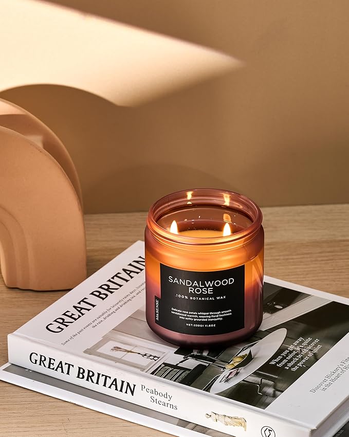 M&SENSE Sandalwood Rose Scented Candle - 11.6oz Natural Soy Wax Non Toxic 70-Hour Burn Long Lasting Candle, 2-Wick Strong Scent for Home - Slow-Burning Housewarming Gift for Men & Women