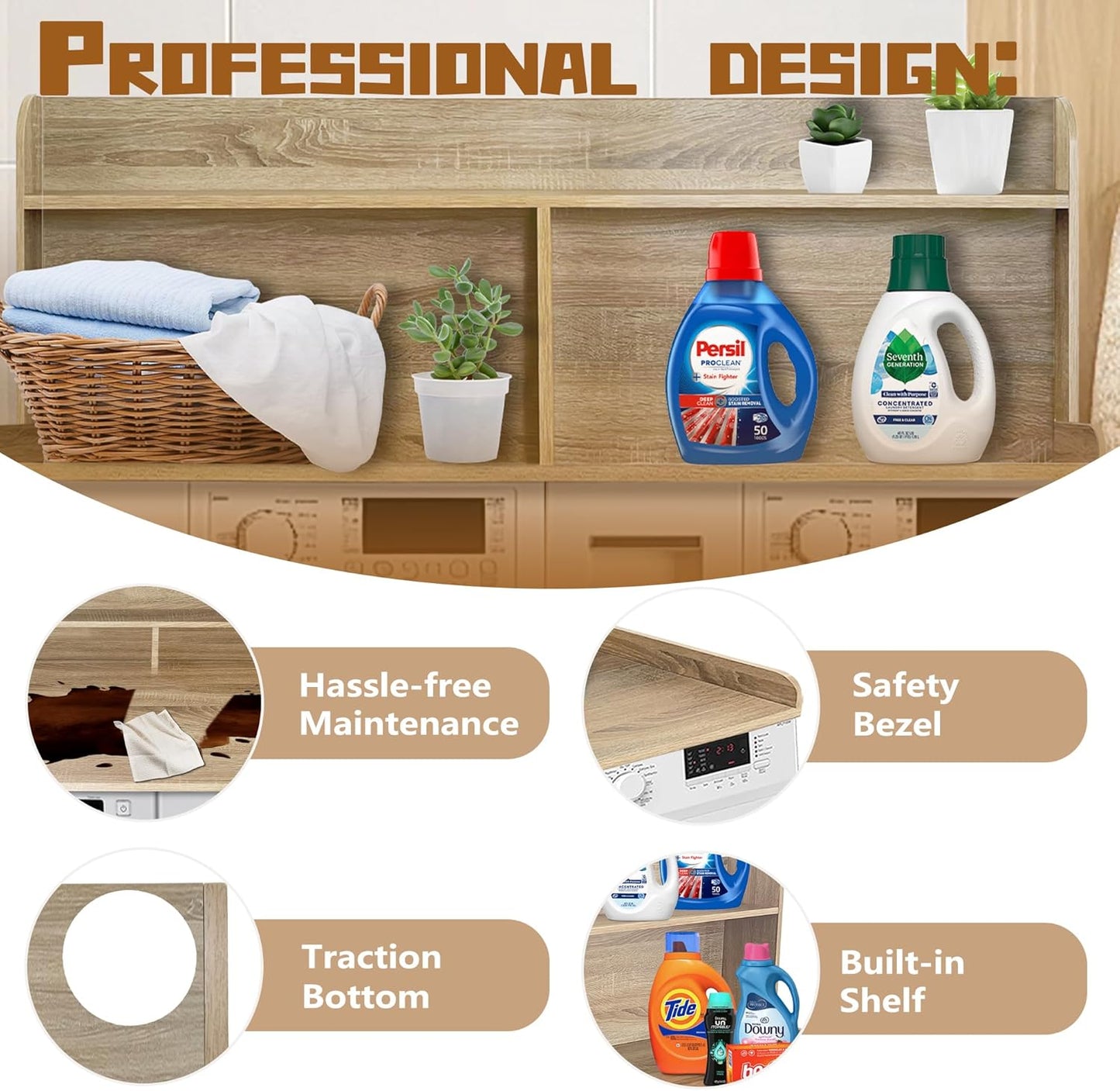 Royxen 2-Tier Washer Dryer Countertop,19.5"H Wood Washer and Dryer Topper with Shelf,Laundry Countertop Over Washer and Dryer, Universal Fit for Laundry Room Organization (White Oak, 54"W X 27.5"D)