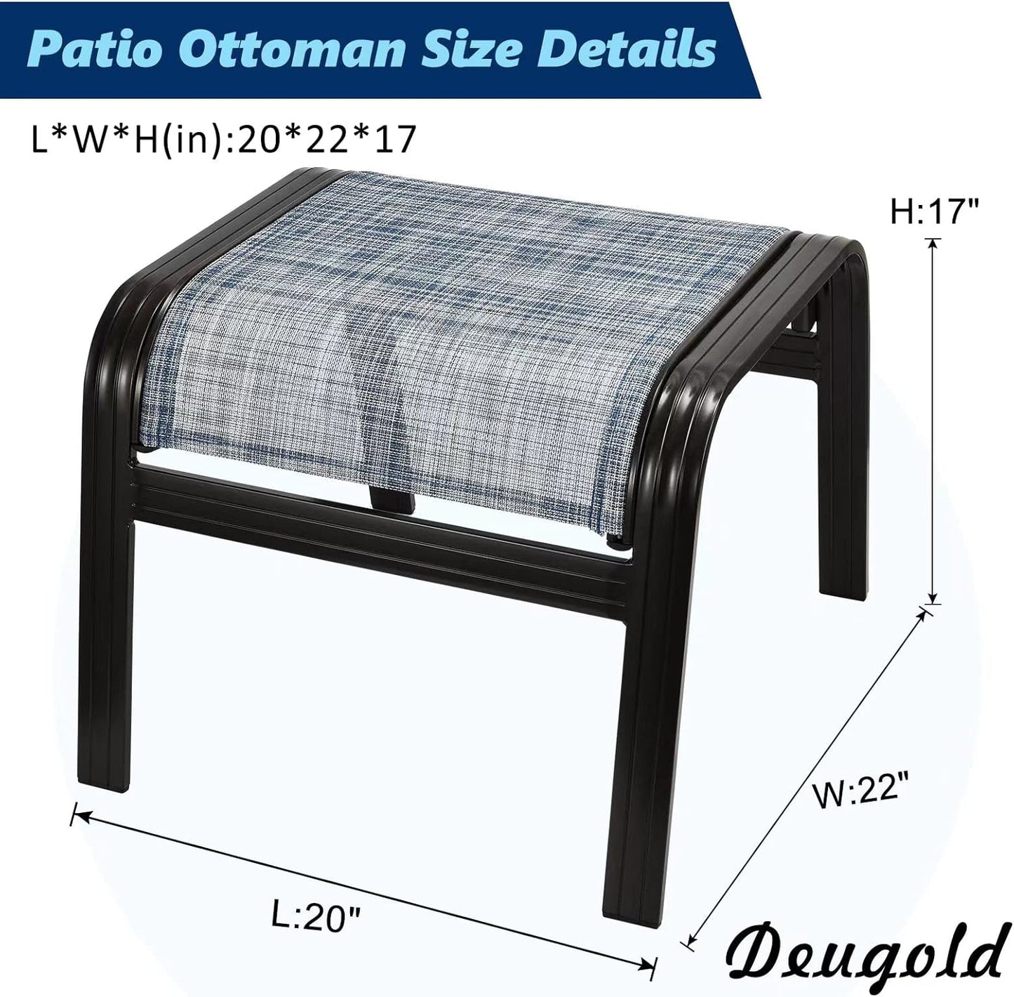 Outdoor Footstools for Patio,Textile Ottomans Metal Dining Footrests Stack Chairs for Lawn,Garden or Porch 2 Set Blue